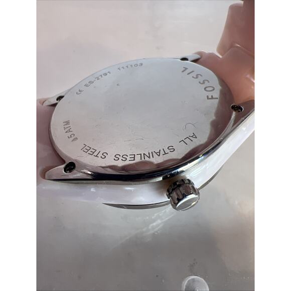 FOSSIL Women\'s WHITE CHRONO CRYSTAL RESIN WATCH - Needs New Batte- Model ES-2791